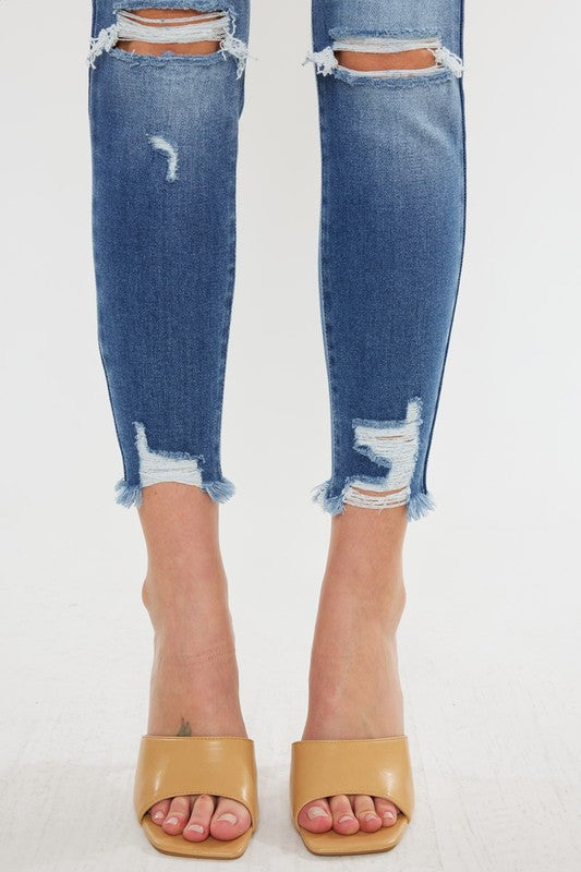 KanCan High Rise Fray Hem Ankle Skinny Jeans