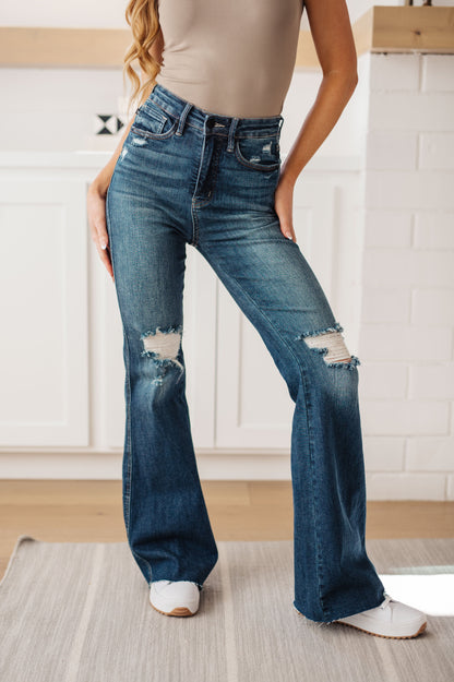 Cassandra High Rise Control Top Distressed Flare Jeans | Judy Blue