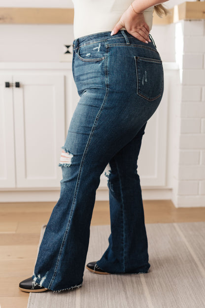 Cassandra High Rise Control Top Distressed Flare Jeans | Judy Blue