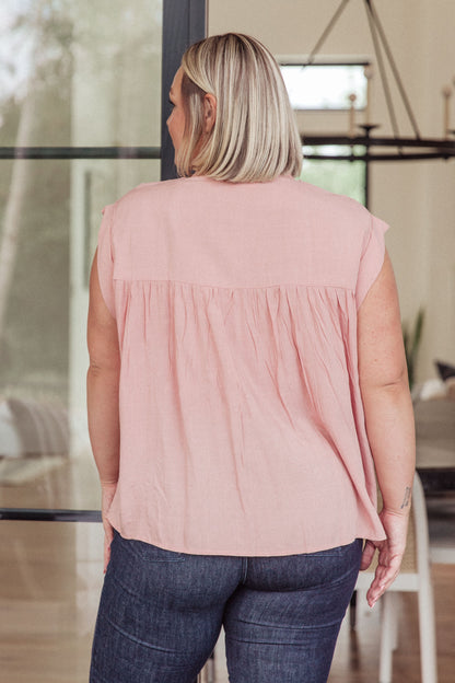 Pleat Detail Button Up Blouse in Mellow Pink