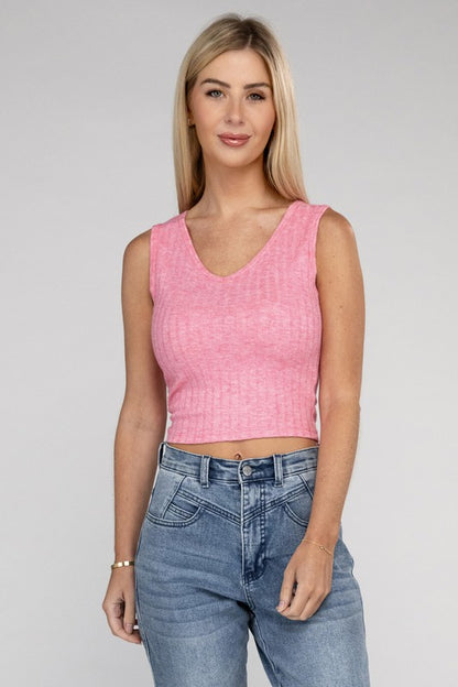 Ribbed Scoop Neck Cropped Sleeveless Top | 7 Colors
