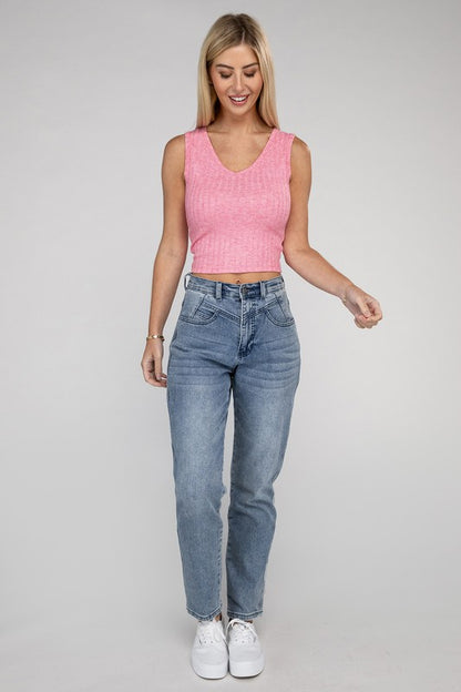Ribbed Scoop Neck Cropped Sleeveless Top | 7 Colors