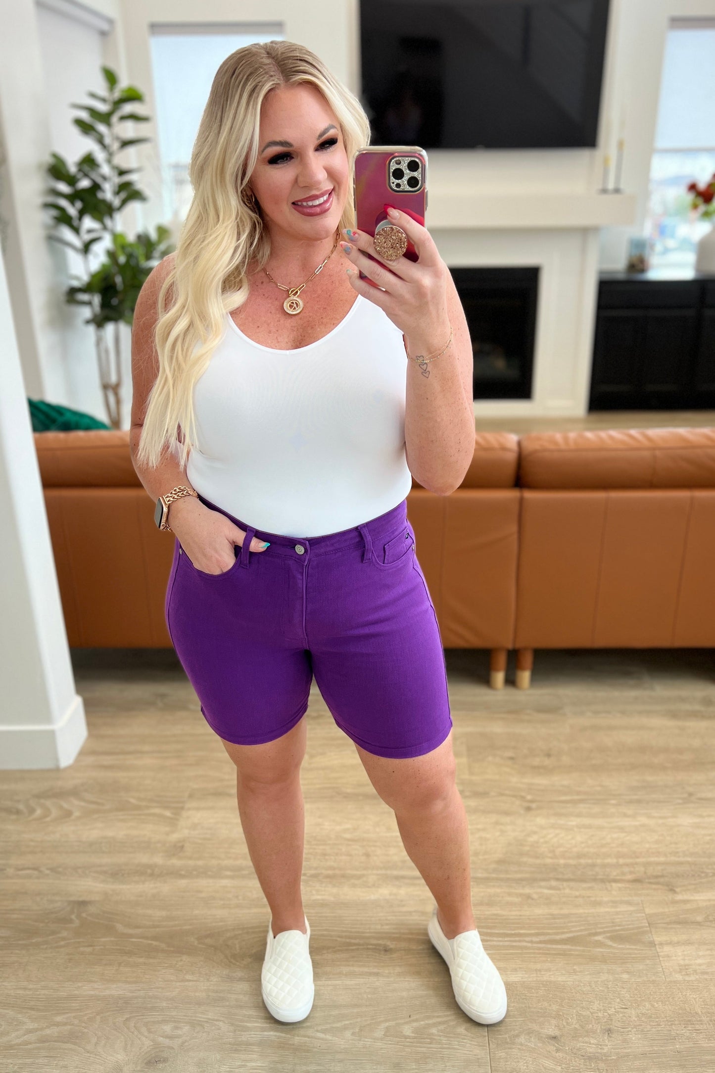 Jenna High Rise Control Top Cuffed Shorts in Purple | Judy Blue