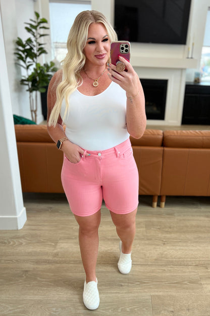 Jenna High Rise Control Top Cuffed Shorts in Pink | Judy Blue
