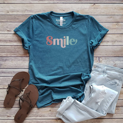 Smile Graphic Tee in Heather Teal | 4 sizes