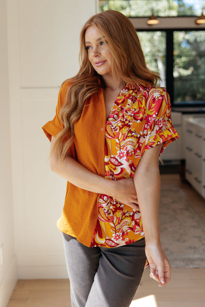 Two Sides To The Story Blouse in Orange Rust