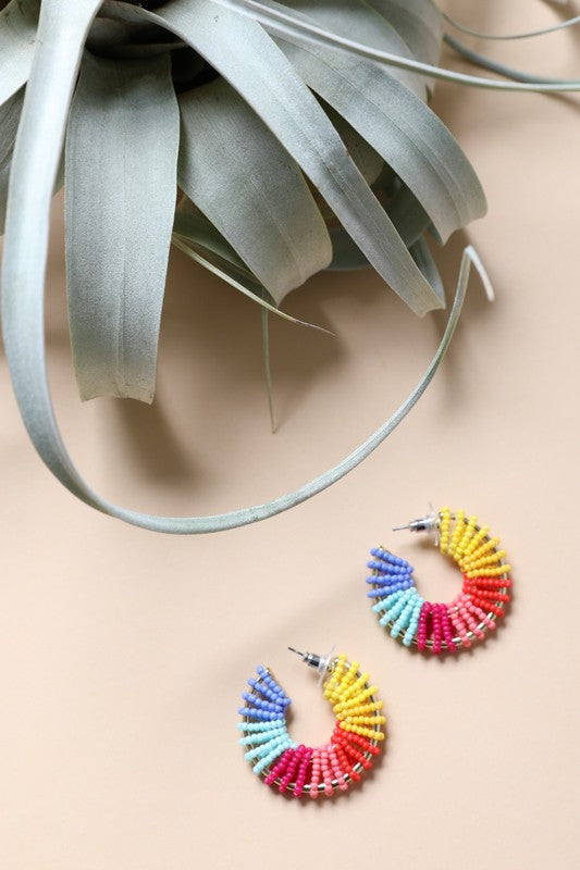 Beaded Rainbow Hoop Earrings