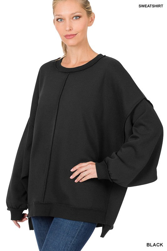 Oversized Exposed-Seam Sweatshirt in Black