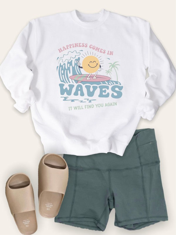 Happiness Comes in Waves Crewneck Sweatshirt | 4 Sizes