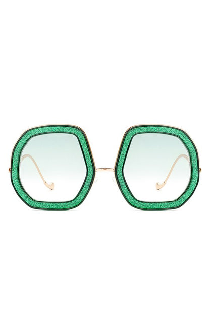 Women Round Geometric Glitter Fashion Sunglasses