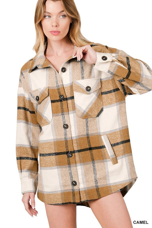 Oversized Yarn Dyed Plaid Shacket | Black or Camel