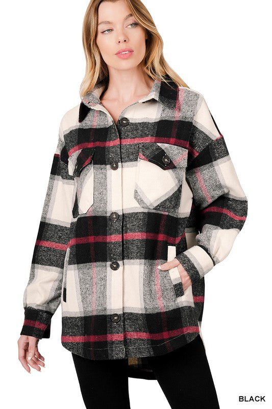 Oversized Yarn Dyed Plaid Shacket | Black or Camel