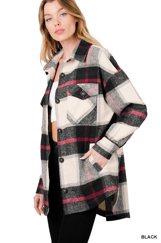 Oversized Yarn Dyed Plaid Shacket | Black or Camel