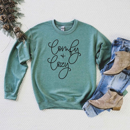 Comfy And Cozy Cursive Graphic Sweatshirt | 4 Colors