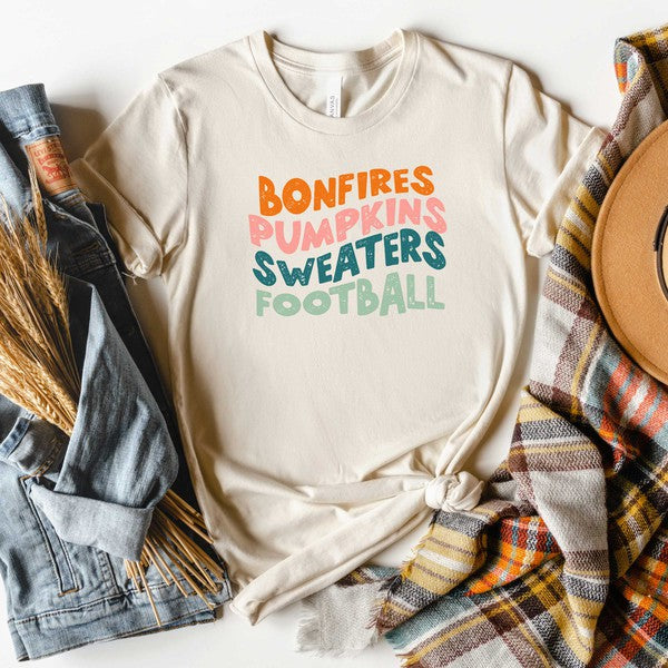 Bonfires Pumpkins Sweaters Football Short Sleeve | 4 Colors