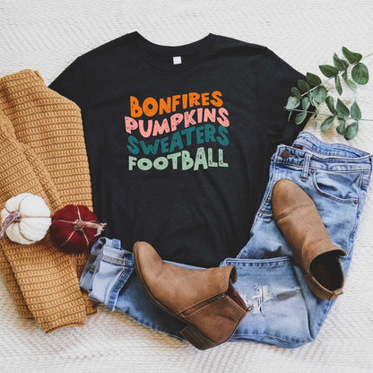 Bonfires Pumpkins Sweaters Football Short Sleeve | 4 Colors