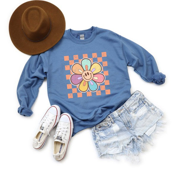Checkered Daisy Graphic Sweatshirt | 4 Colors