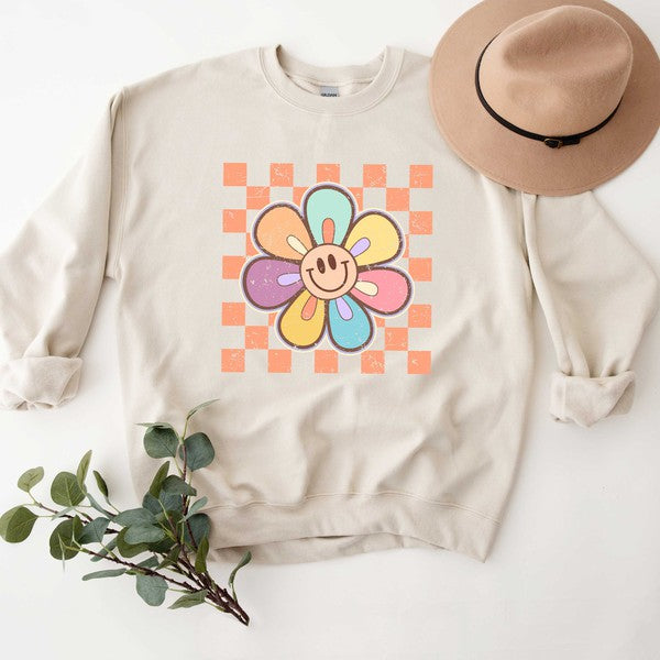 Checkered Daisy Graphic Sweatshirt | 4 Colors