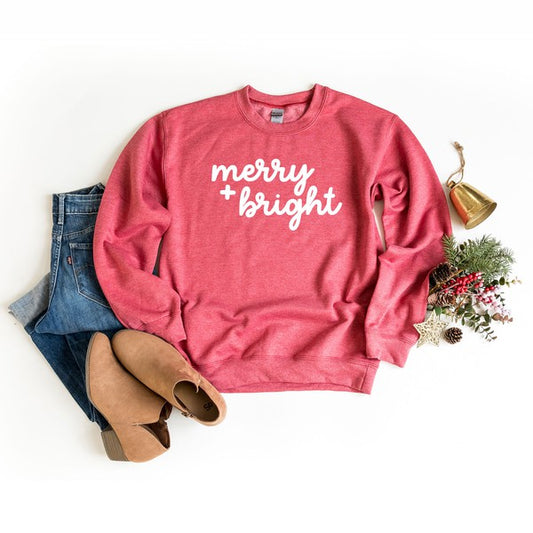 Merry And Bright Bold Cursive Graphic Sweatshirt | 4 Colors