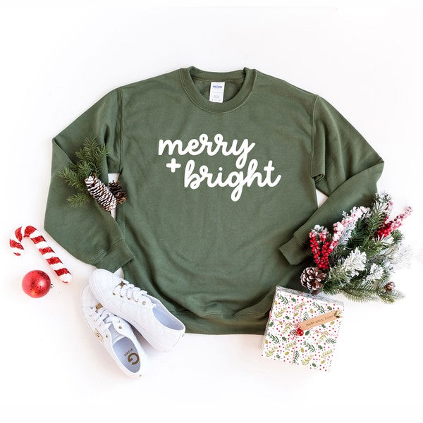 Merry And Bright Bold Cursive Graphic Sweatshirt | 4 Colors