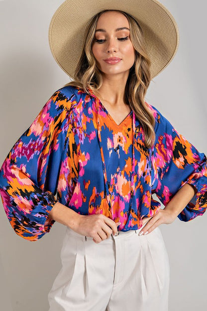 V-neck tie front blouse top | 2 Colors