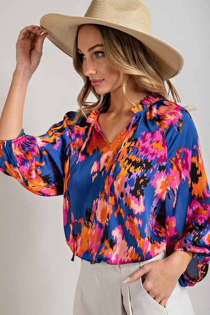 V-neck tie front blouse top | 2 Colors