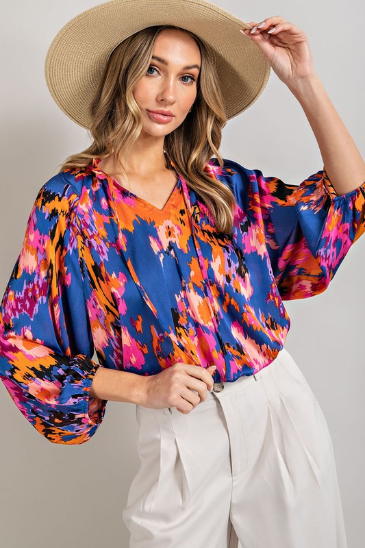 V-neck tie front blouse top | 2 Colors