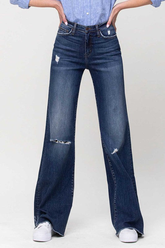High Rise Distressed Wide Leg Jeans