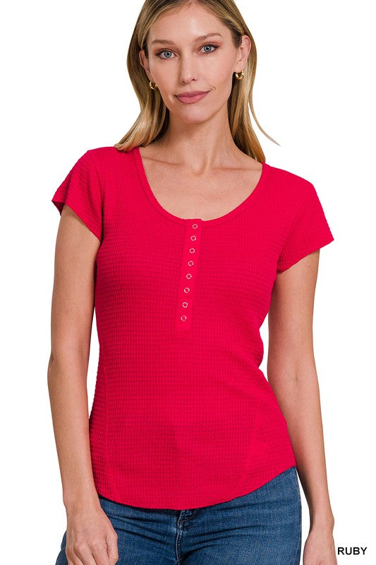 Baby Waffle Snap Button Cap Sleeve Top | 8 Colors