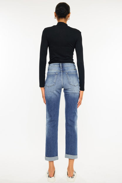 KanCan High Rise Hem Detail Slim Straight Jeans