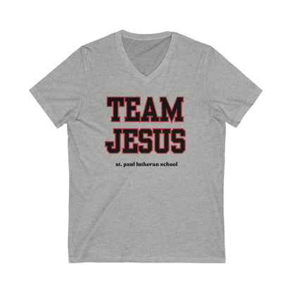"TEAM JESUS" caps | Unisex Jersey Short Sleeve V-Neck Tee | 4 Colors