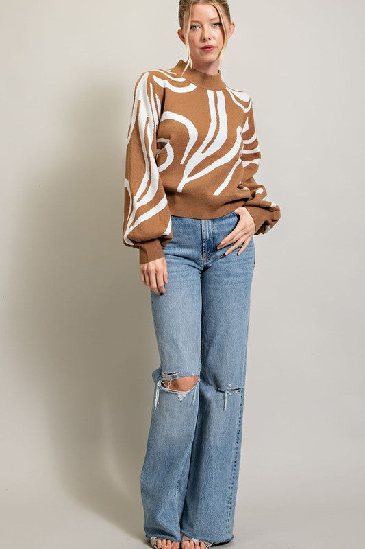 Mock Neck Printed Sweater | 2 Colors