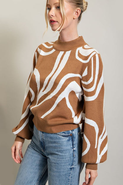 Mock Neck Printed Sweater | 2 Colors