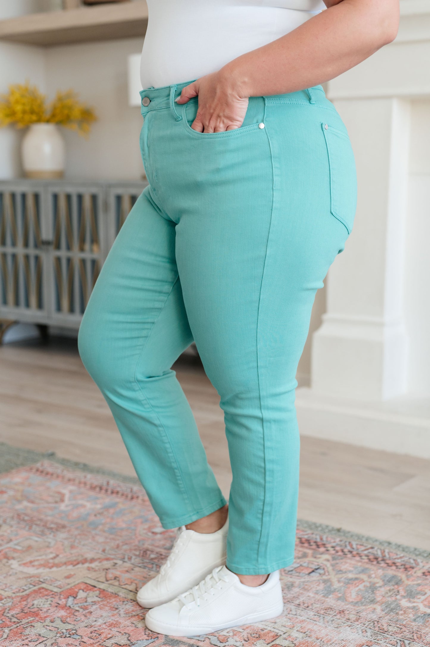 Bridgette High Rise Garment Dyed Slim Jeans in Aquamarine | Judy Blue