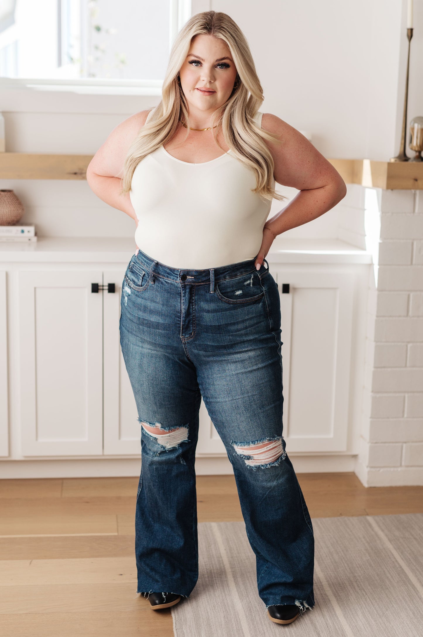 Cassandra High Rise Control Top Distressed Flare Jeans | 15 sizes