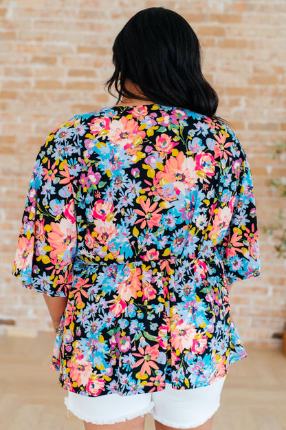 Dreamer Peplum Top in Black Multi Floral