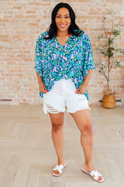 Dreamer Peplum Top in Navy and Mint Floral