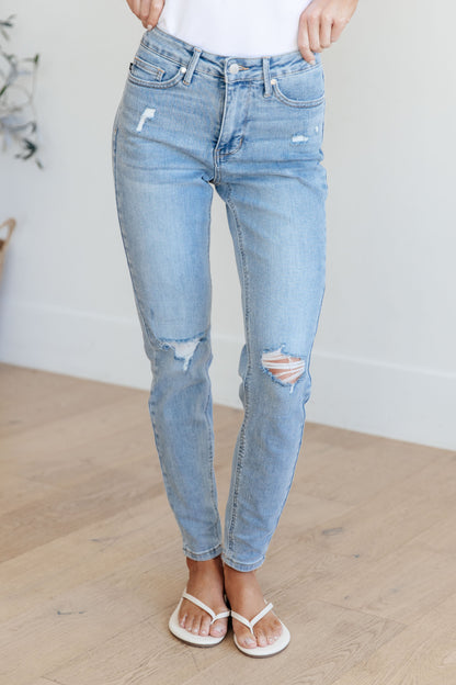 Eloise Mid Rise Control Top Distressed Skinny Jeans | Judy Blue
