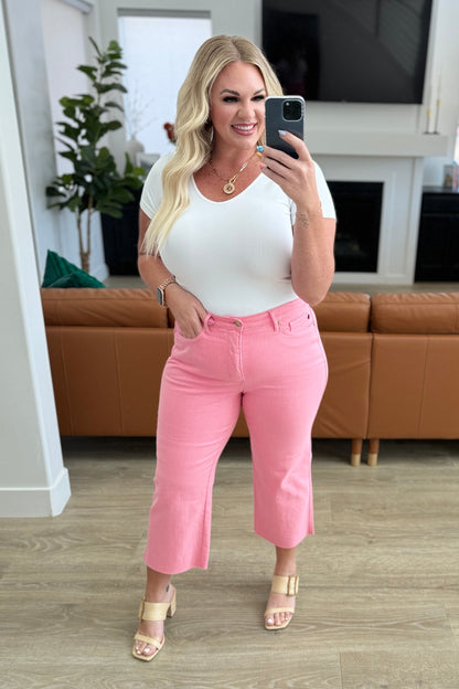 Lisa High Rise Control Top Wide Leg Crop Jeans in Pink | Judy Blue