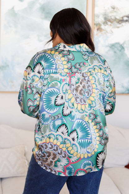In the Willows Button Up Blouse in Teal Paisley RESTOCK