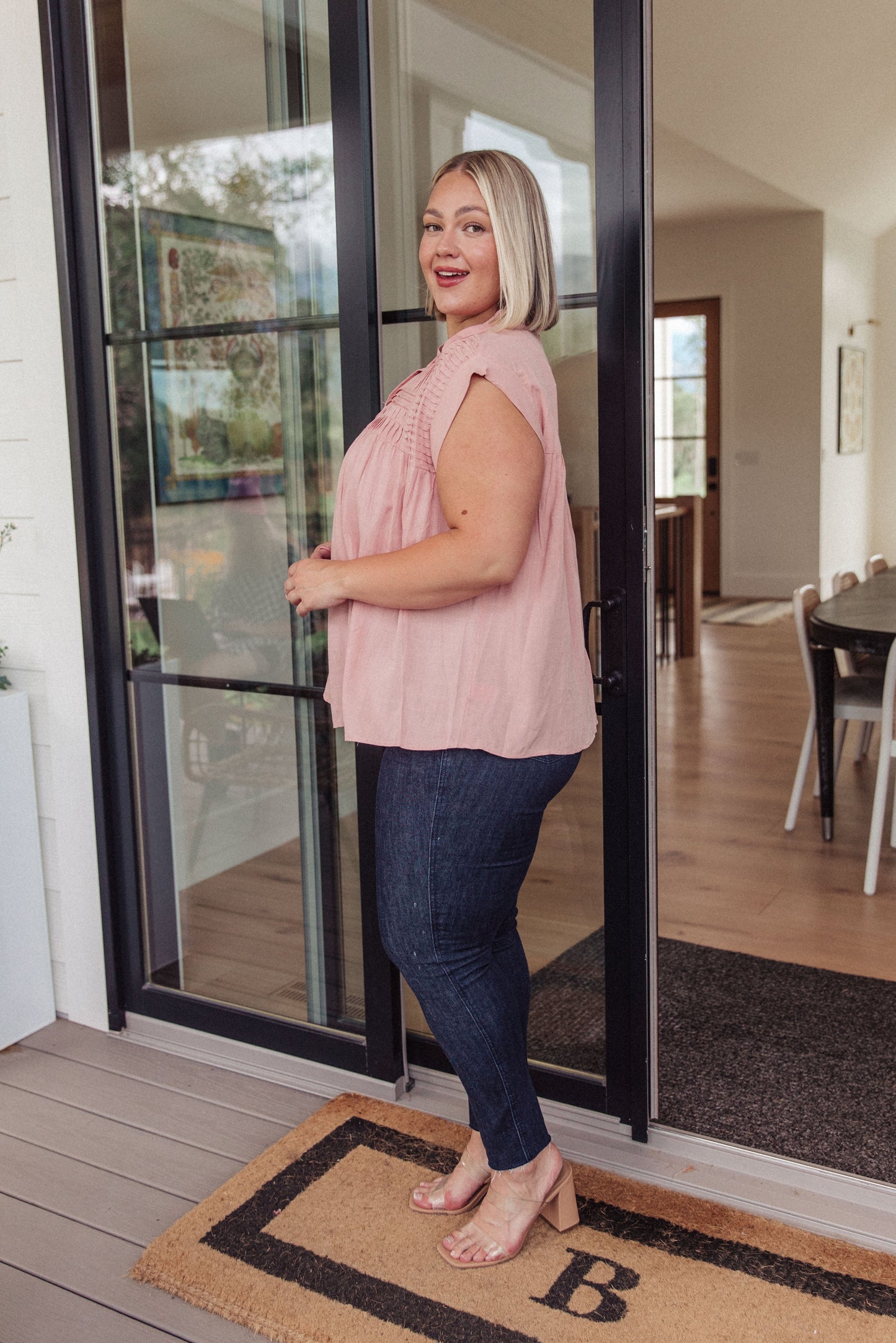 Pleat Detail Button Up Blouse in Mellow Pink