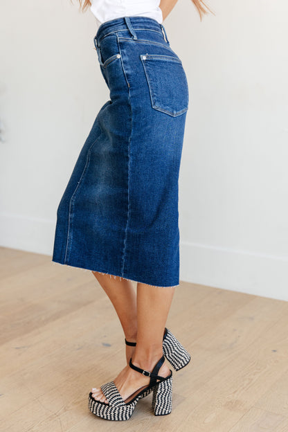 Marcy High Rise Denim Midi Skirt | Judy Blue