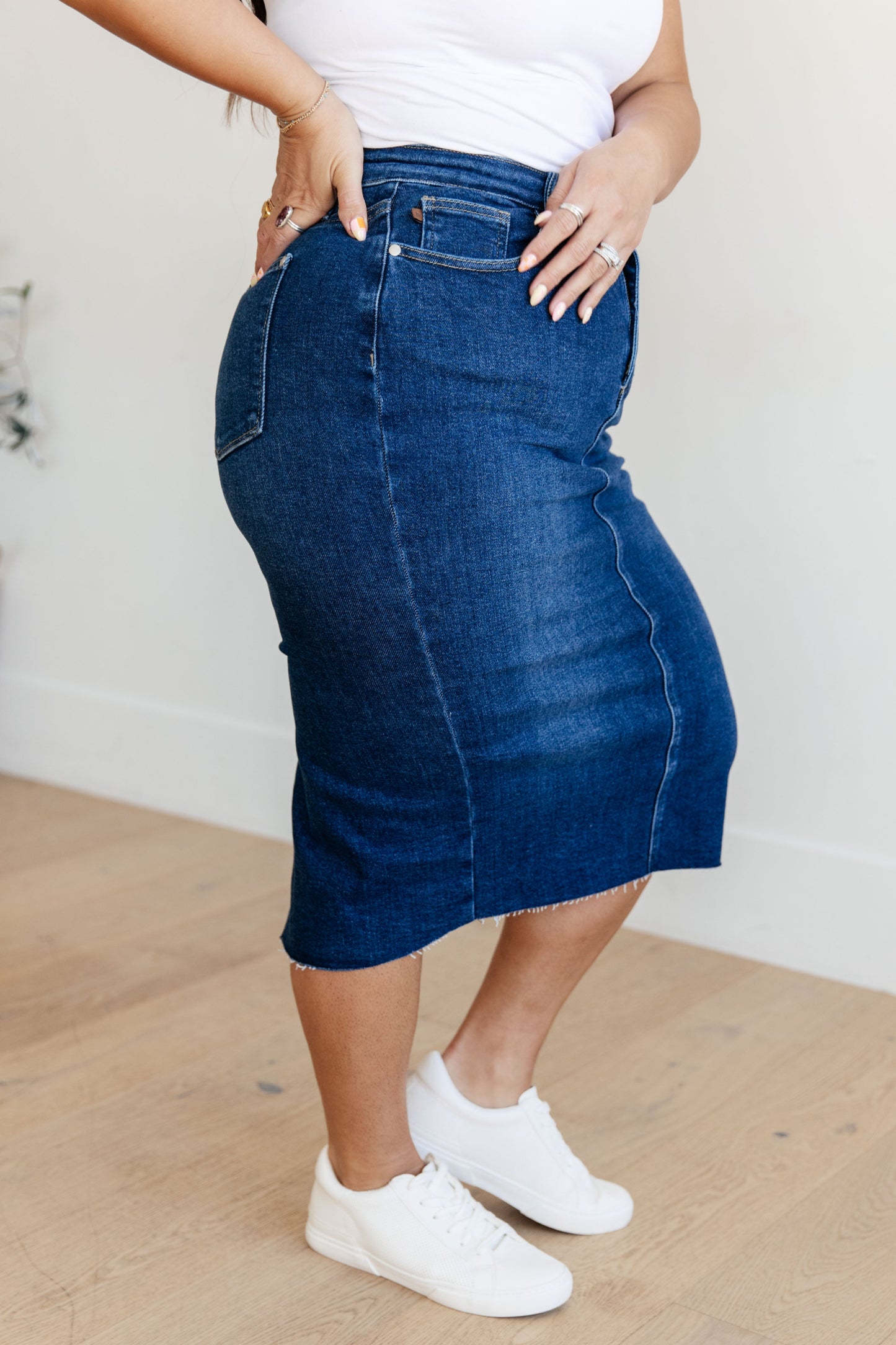 Marcy High Rise Denim Midi Skirt | Judy Blue