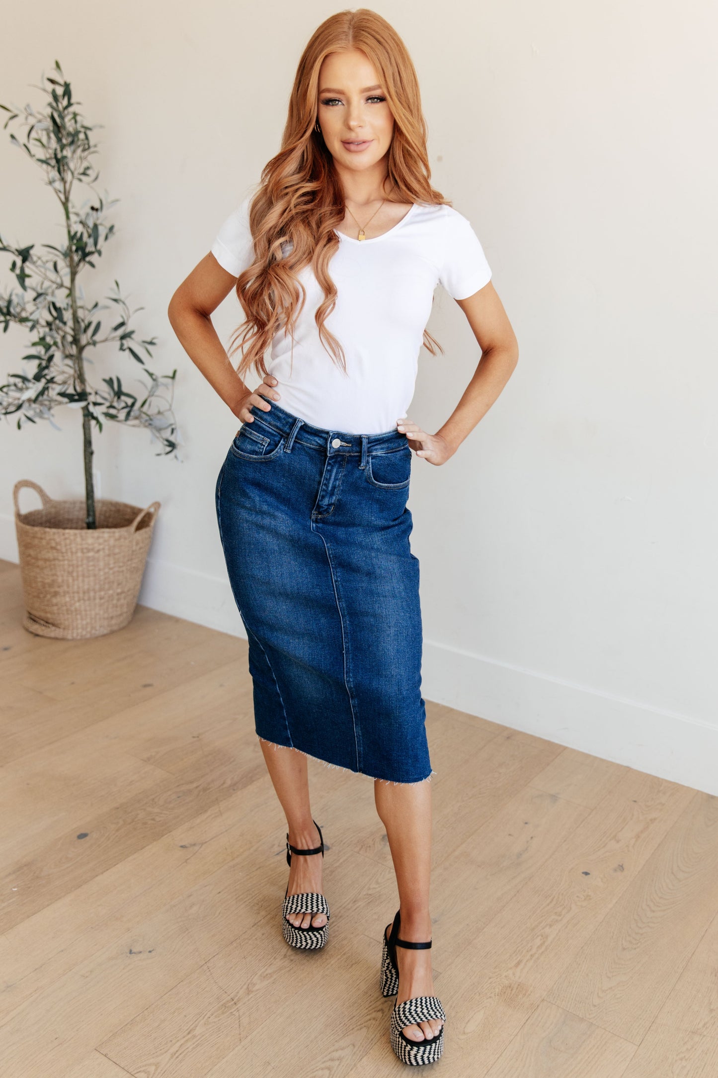 Marcy High Rise Denim Midi Skirt | Judy Blue