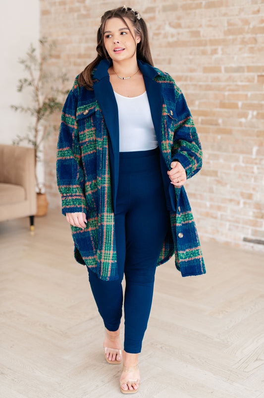 No Tears Brushed Flannel Plaid Coat in Directoire Blue
