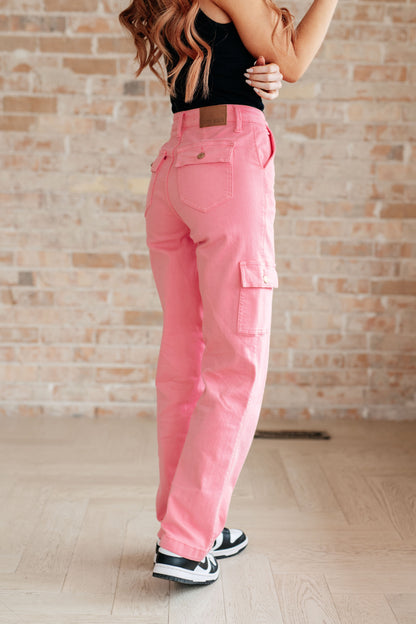 Peggy High Rise Cargo Straight Jeans in Pink | Judy Blue