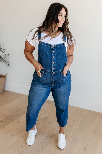 Priscilla High Rise Crop Wide Leg Denim Overalls | Judy Blue