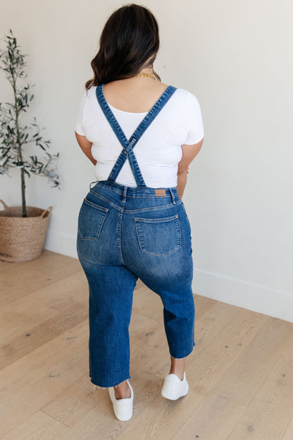 Priscilla High Rise Crop Wide Leg Denim Overalls | Judy Blue