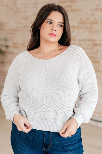 Told You So Ribbed Knit V Neck Sweater in French Gray