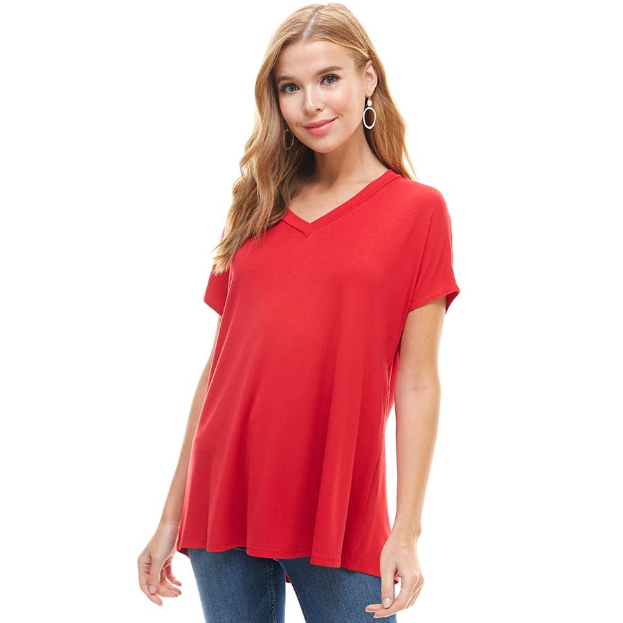 Red Basic Cap Sleeve V-Neck Tunic | 4 sizes
